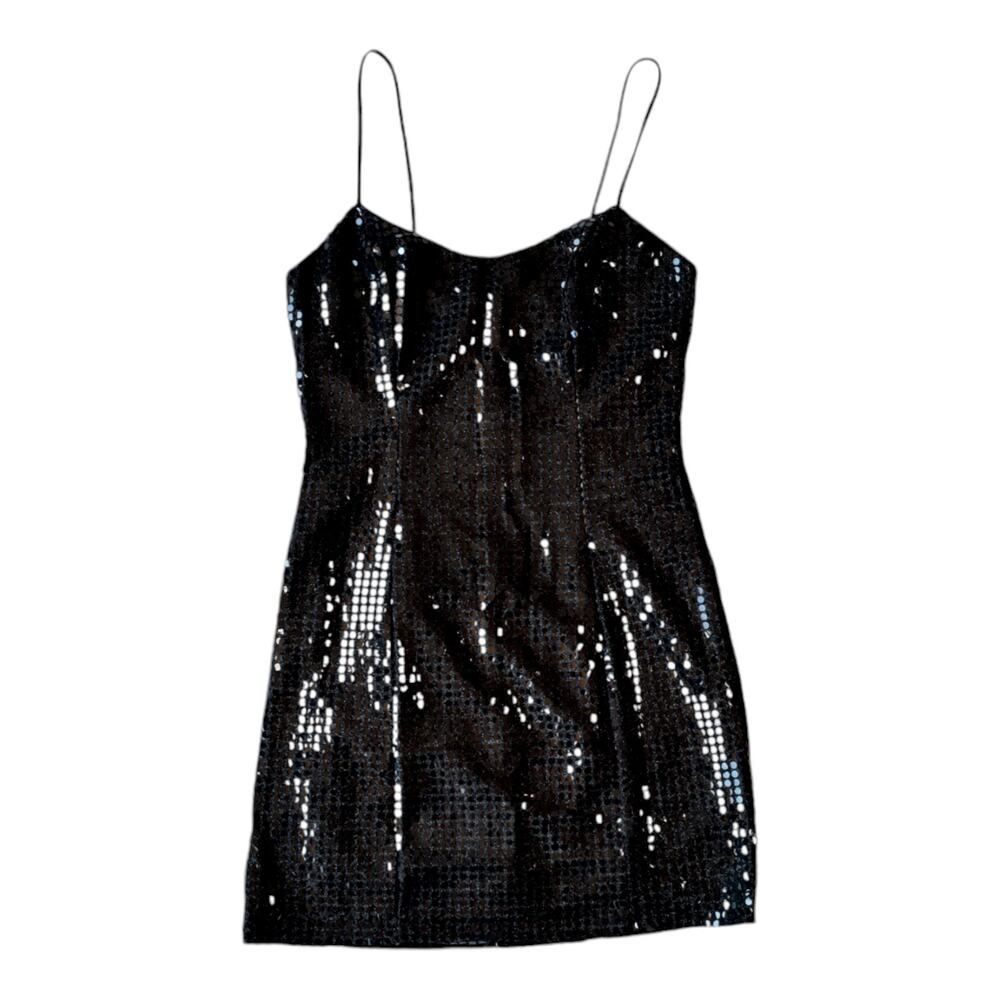 90s Black Sparkly Mini Dress - Size Medium - Glam Party Favorite